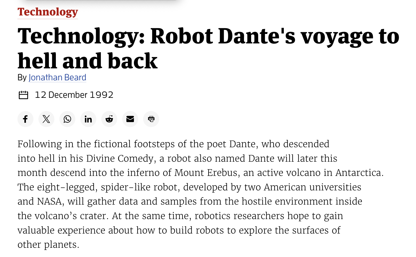 Robot Dante’s Voyage in Antarctica (1992)